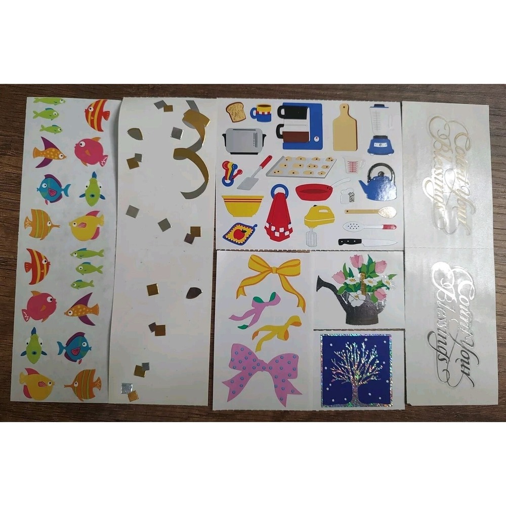 Vtg Mrs. Grossman's Sticker Lot Full Partial Sheets Bows Fish Baking Tree S46